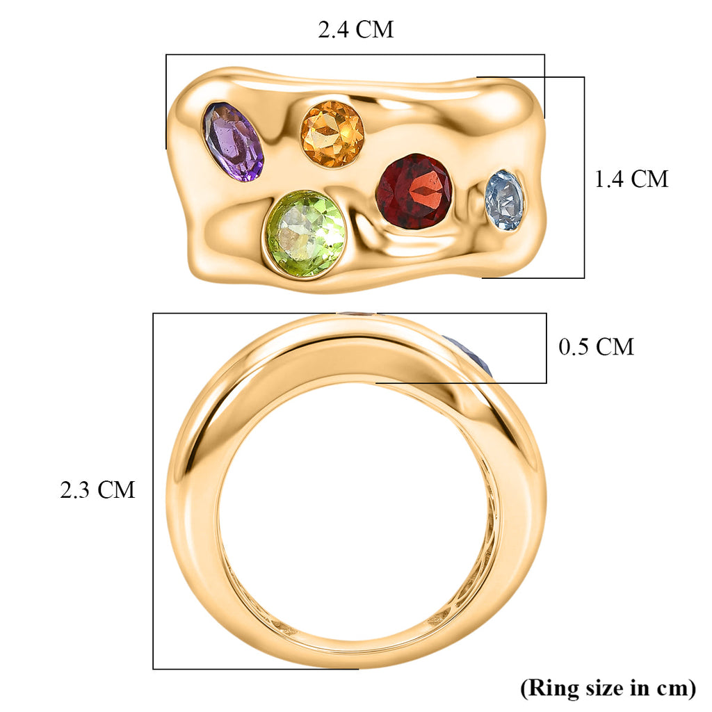 African Amethyst & Multi Gemstones Ring in Yellow Gold Tone 2.14 Ct.