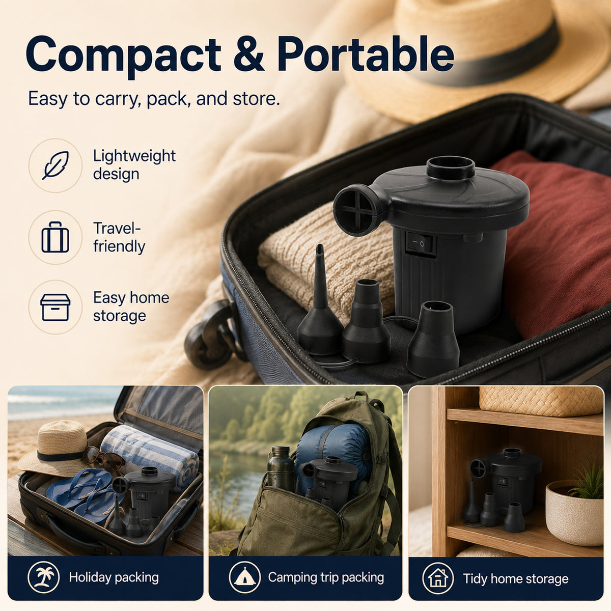 Electric Air Pump - Multi Use For Air Beds, Inflatables, Balls, Kayaks - Black V32653859 4