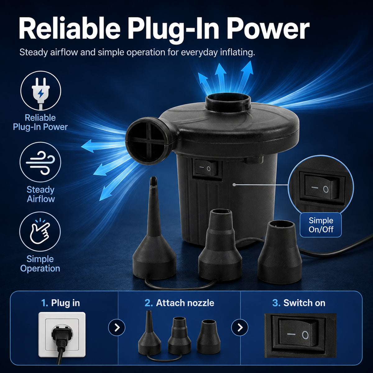 Electric Air Pump - Multi Use For Air Beds, Inflatables, Balls, Kayaks - Black V32653859 5