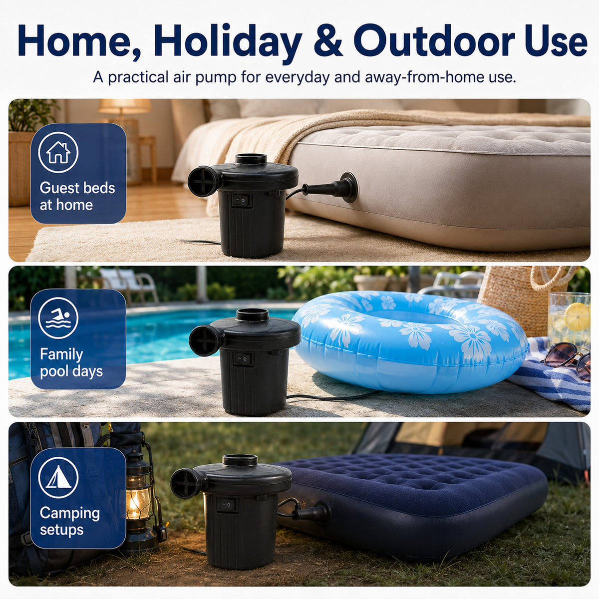Electric Air Pump - Multi Use For Air Beds, Inflatables, Balls, Kayaks - Black V32653859 6