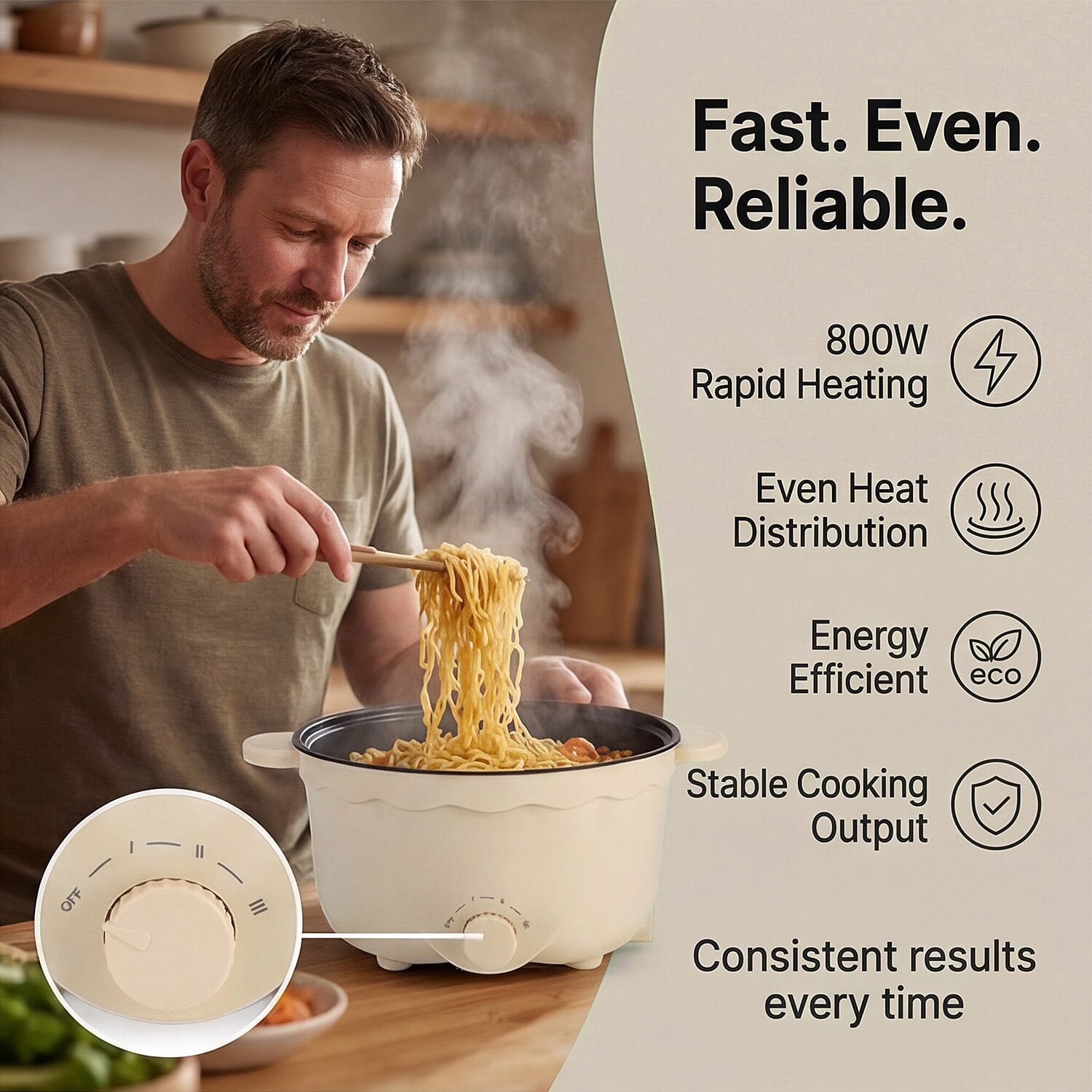 Bliss &amp; Beyond Electric Hot Pot, Frying, Stewing, And Stir-Fry Functions, Adjustable Temperature (2.5 Liters) - Beige 8225537 2