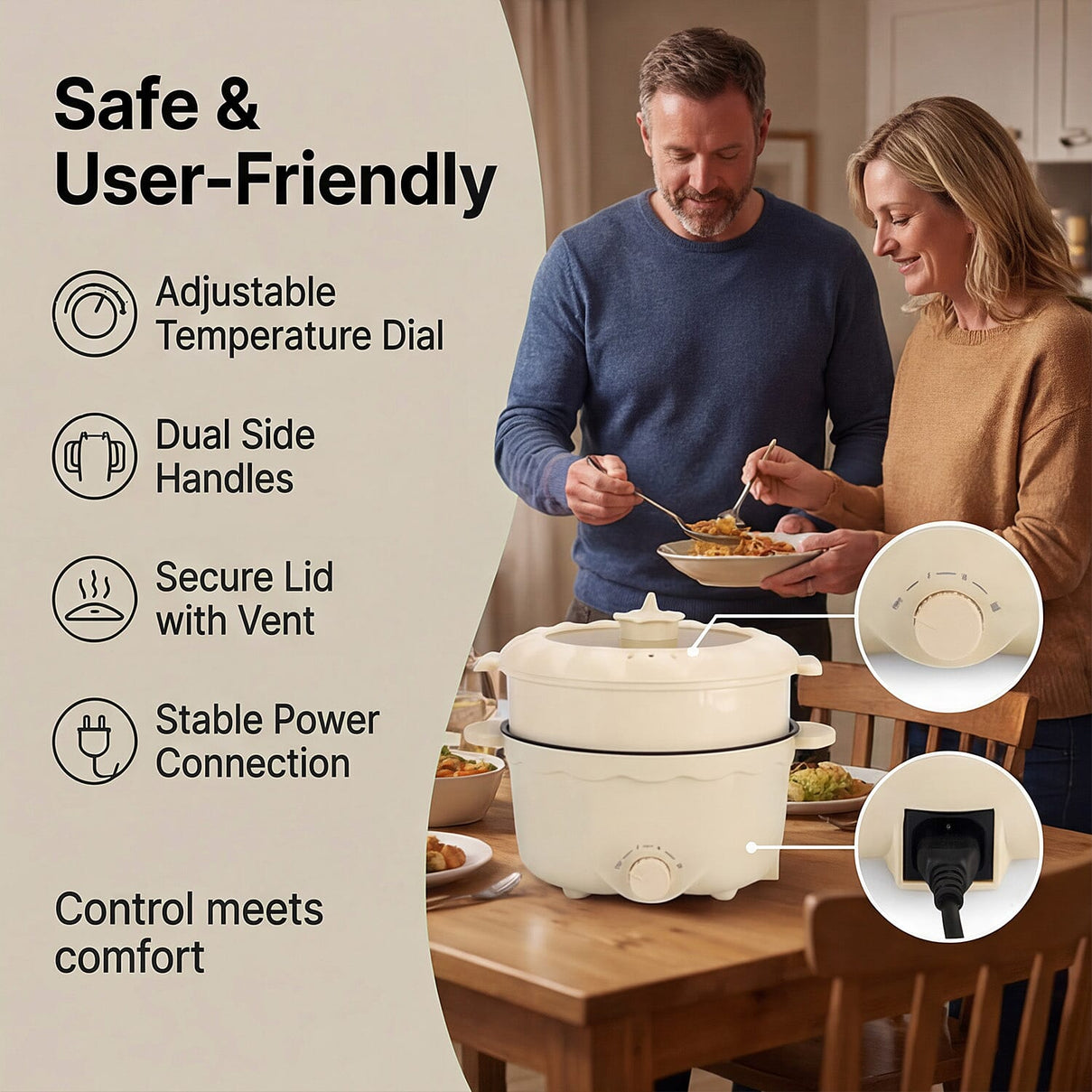 Bliss &amp; Beyond Electric Hot Pot, Frying, Stewing, And Stir-Fry Functions, Adjustable Temperature (2.5 Liters) - Beige 8225537 4