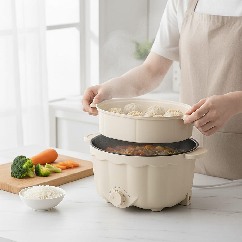 Bliss - Beyond Electric Hot Pot, Frying, Stewing, And Stir-Fry Functions, Adjustable Temperature (2.5 Liters) - Beige