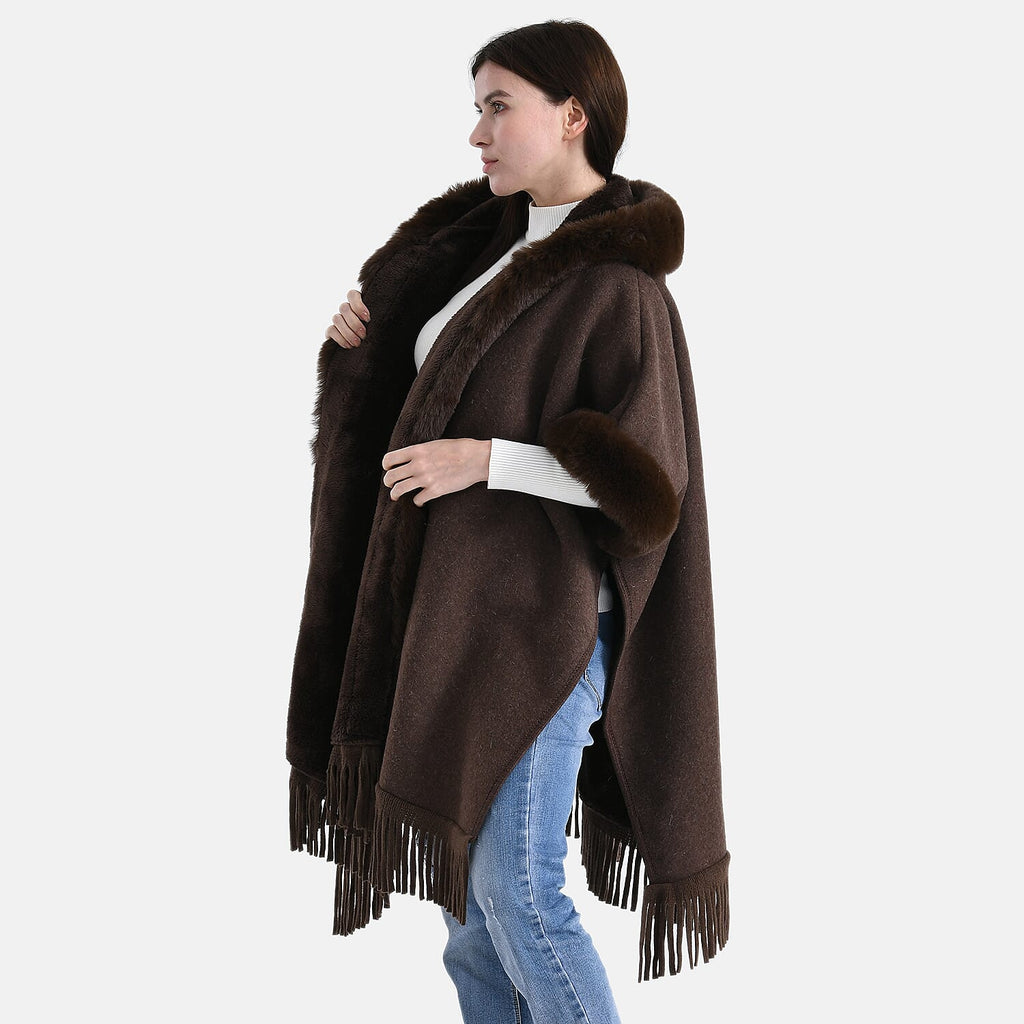 La Marey Signature Faux Fur Poncho with Tassels (110 x 90 cm) - Brown_8225663_2