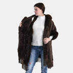 La Marey Signature Faux Fur Poncho with Tassels (110 x 90 cm) - Brown_8225663_4