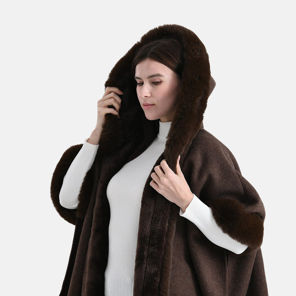 La Marey Signature Faux Fur Poncho with Tassels (110 x 90 cm) - Brown_8225663_5