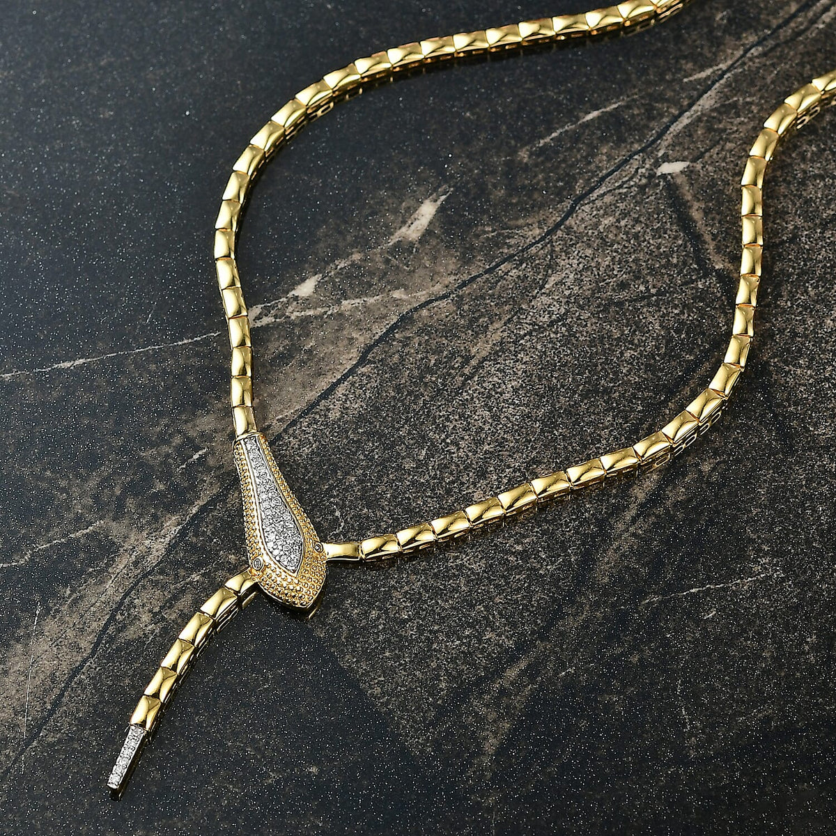 LUXURIANT Lab Grown Diamond Serpentine Necklace (Size 20) in 18K Vermeil Yellow Gold Plated Sterling Silver (SI-GH) 8225766 2