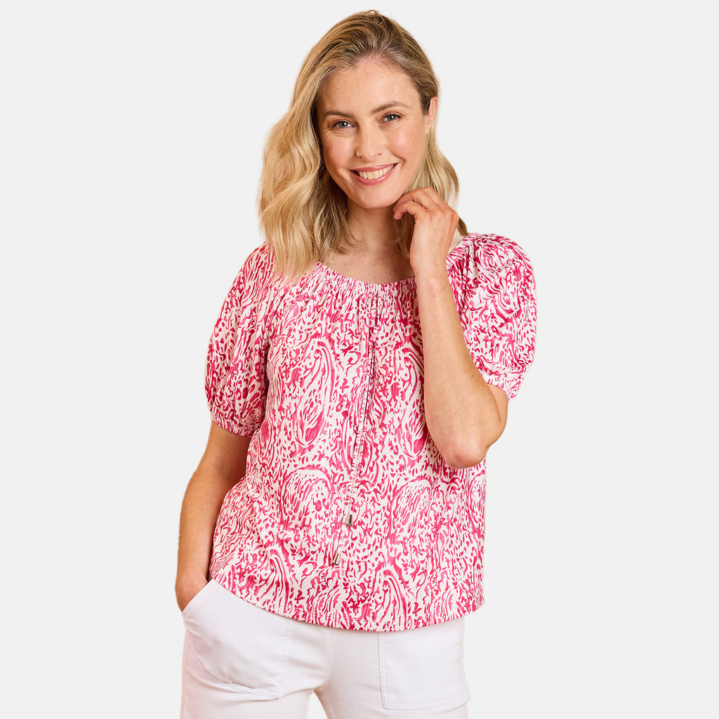 Emreco Short Sleeve Printed Top (Size 10) - Pink_8226275
