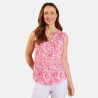 Emreco Sleeveless Print Mandarin Collar Blouse (Size 16) - Pink_8226370