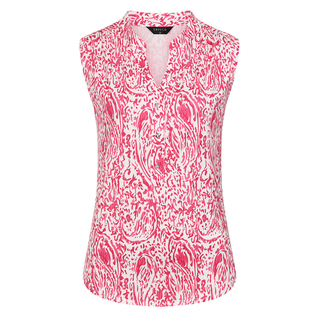 Emreco Sleeveless Print Mandarin Collar Blouse (Size 16) - Pink_8226370_1