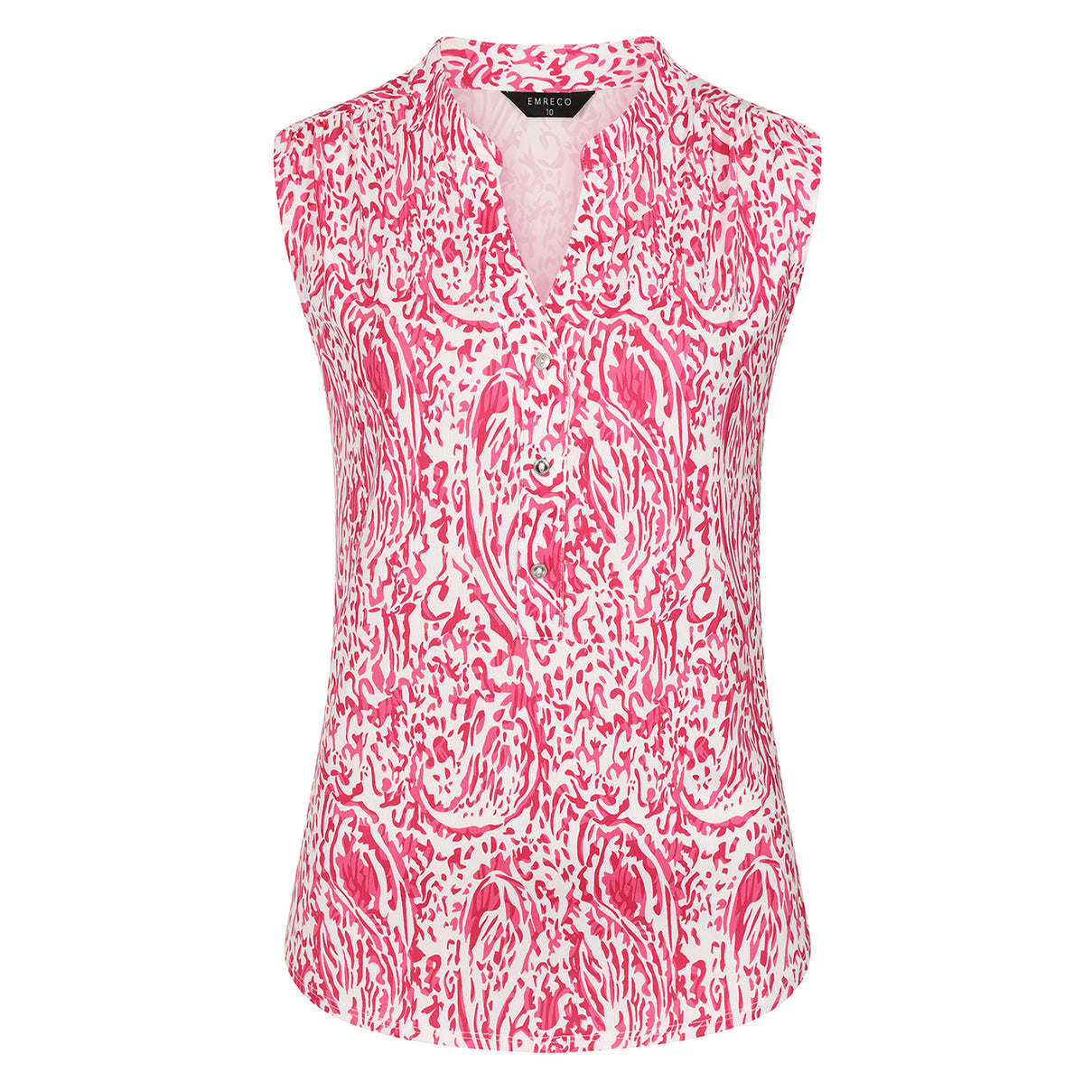 Emreco Sleeveless Print Mandarin Collar Blouse (Size 16) - Pink 8226370 1