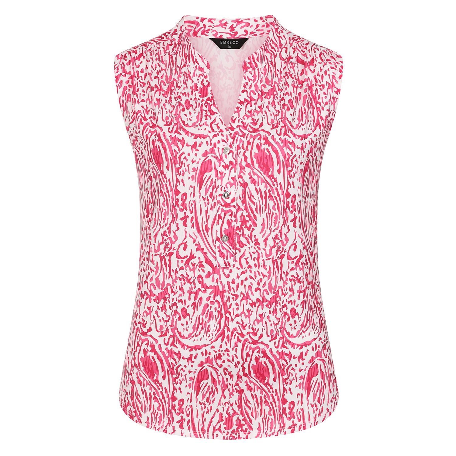 Emreco Sleeveless Print Mandarin Collar Blouse (Size 16) - Pink 8226370 1