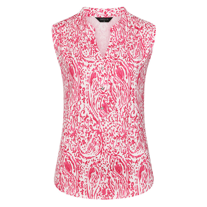 Emreco Sleeveless Print Mandarin Collar Blouse (Size 16) - Pink 8226370 2