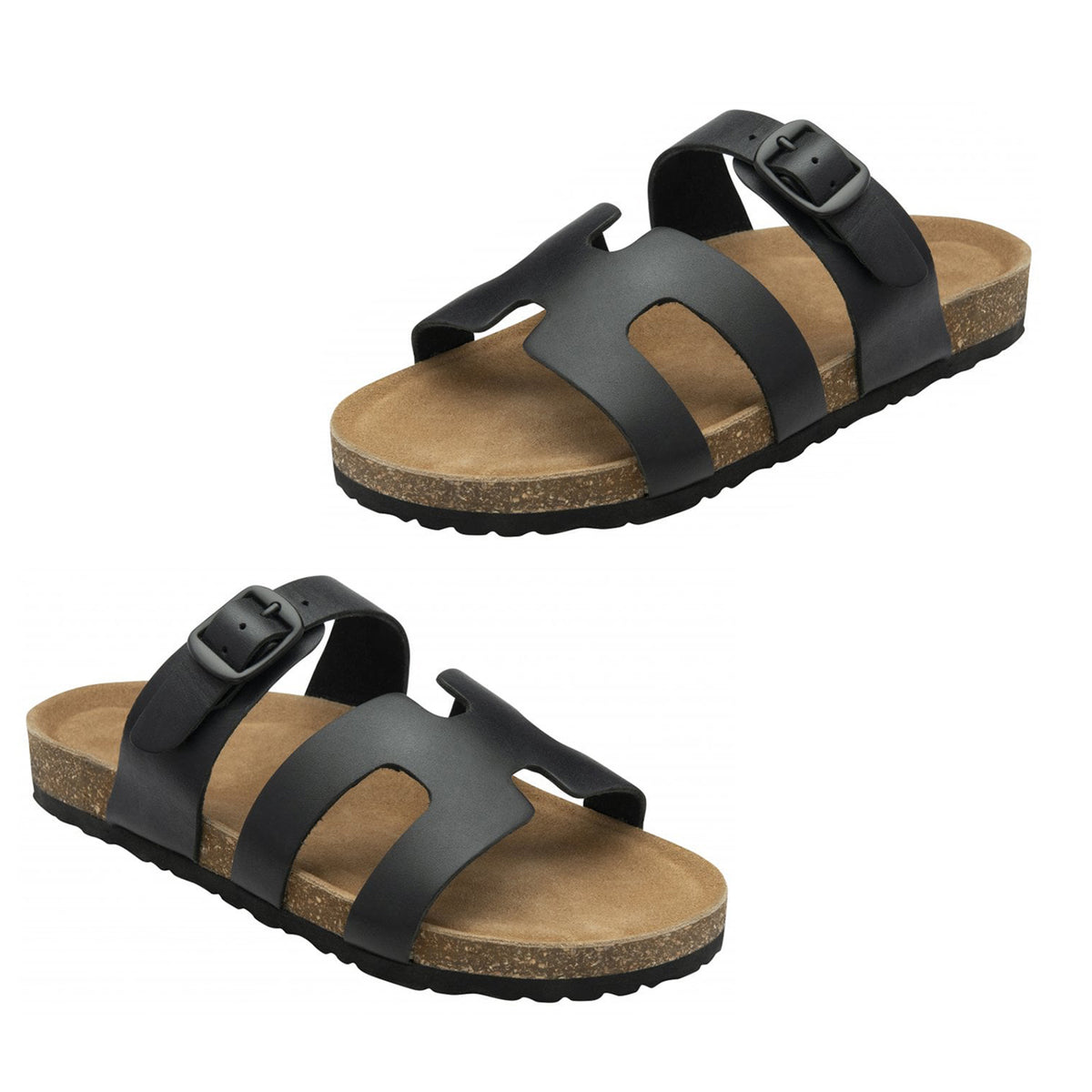 Dunlop Womens Hermy Open-Toe Cork Footbed Sandals with Adjustable Straps (Size 6) - Black V32527759 1