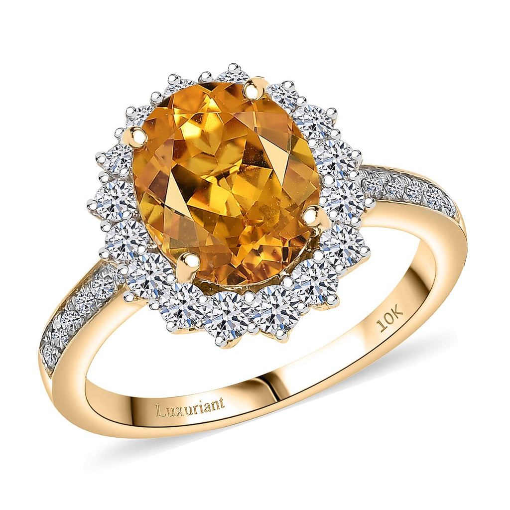 Luxuriant 10K Yellow Gold AAA Heliodor, Lab Grown Diamond GH, SI Main Stone With Side Stone Ring, Gold Wt.2.8 Gms  3.130  Ct._8227257