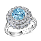 Luxuriant 10K White Gold AAA Aquamarine, Lab Grown Diamond GH, SI Main Stone With Side Stone Ring, Gold Wt.3.35 Gms  2.820  Ct._8227359