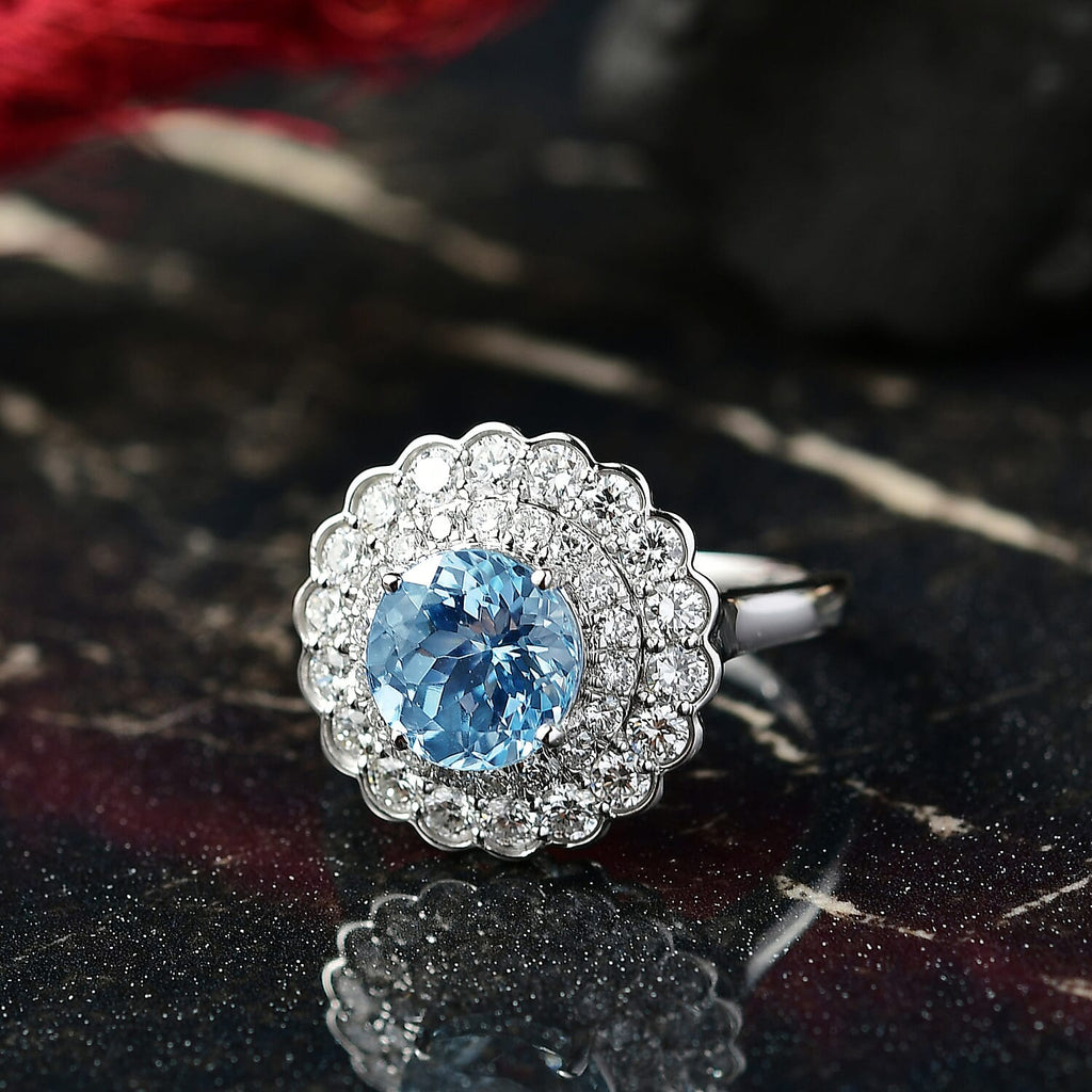 Luxuriant 10K White Gold AAA Aquamarine, Lab Grown Diamond GH, SI Main Stone With Side Stone Ring, Gold Wt.3.35 Gms  2.820  Ct._8227359_1