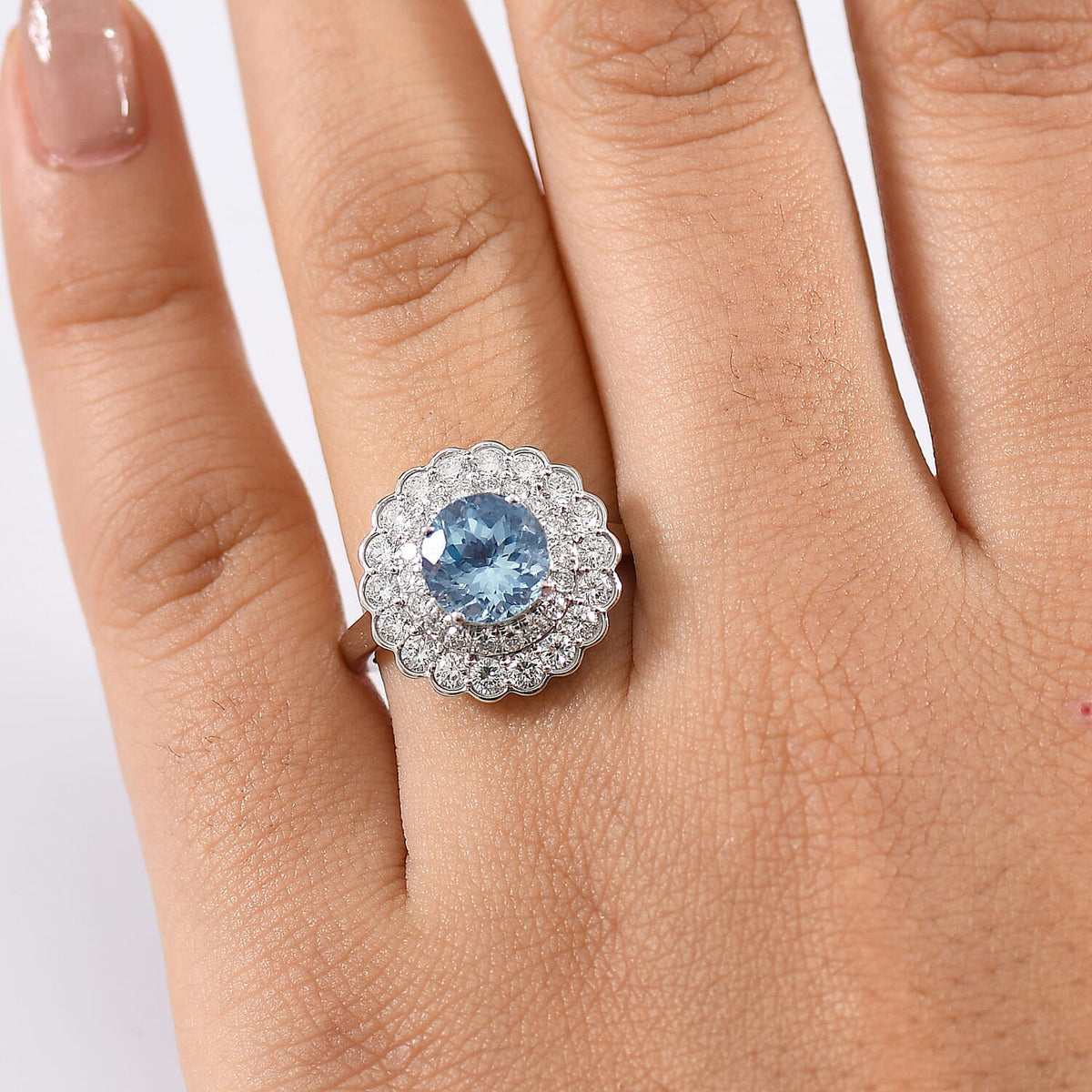 Certified and Appraised LUXURIANT AAA Aquamarine, Lab Grown Diamond GH, SI Main Stone With Side Stone Ring in 10K White Gold, Gold Wt.3.35 Gms 2.820 Ct. 8227359 2