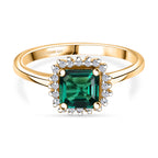 Luxuriant - Lab Grown Zambian  Emerald & Lab Grown Diamond (SI/GH)  Ring in 18K Vermeil Yellow Gold Plated Sterling Silver 1.16 Ct._8227775