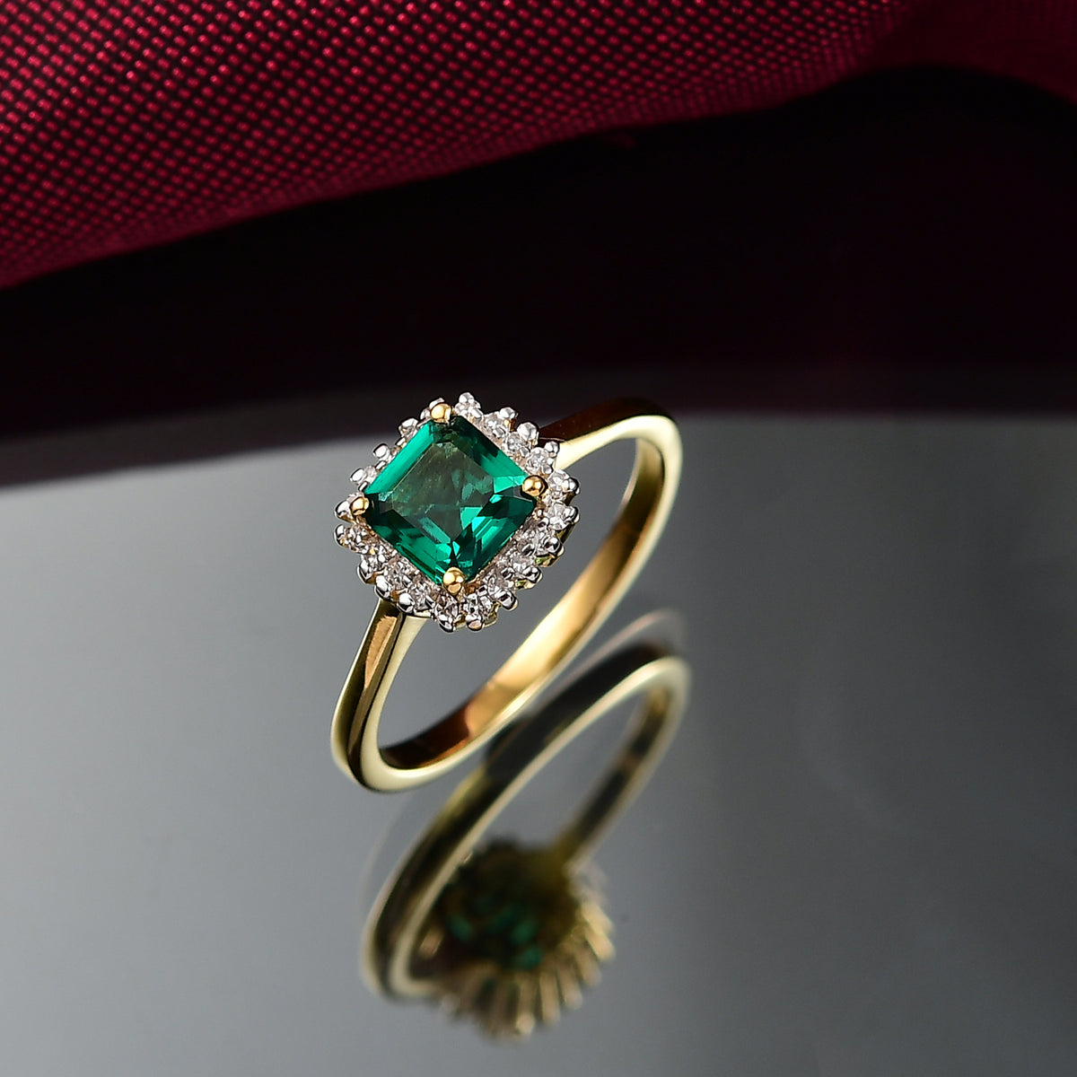 LUXURIANT Lab Grown Emerald, Diamond Halo Ring in 18K Vermeil Yellow Gold Over Sterling Silver 1.16 Ct. (SI-GH) V32530518 2