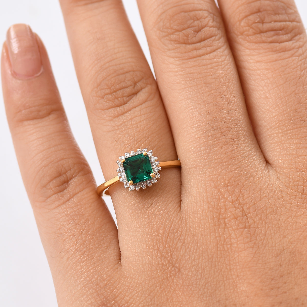 LUXURIANT Lab Grown Emerald, Diamond Halo Ring in 18K Vermeil Yellow Gold Over Sterling Silver 1.16 Ct. (SI-GH) V32530518 3