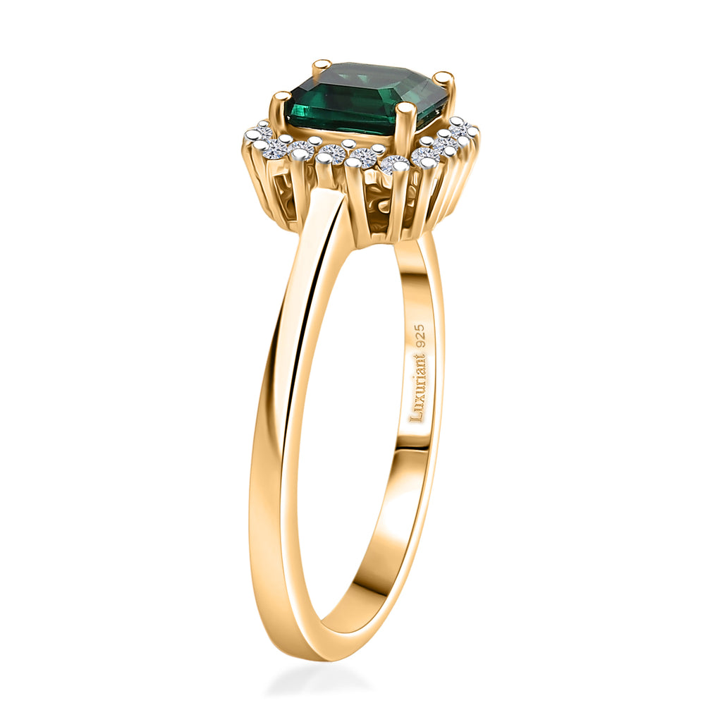 Luxuriant - Lab Grown Zambian  Emerald & Lab Grown Diamond (SI/GH)  Ring in 18K Vermeil Yellow Gold Plated Sterling Silver 1.16 Ct._8227775_3