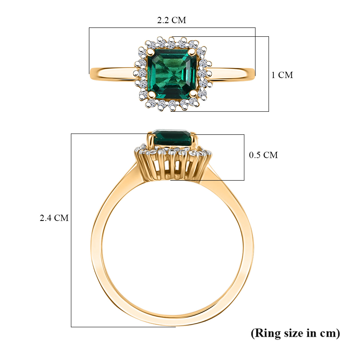 LUXURIANT Lab Grown Emerald, Diamond Halo Ring in 18K Vermeil Yellow Gold Over Sterling Silver 1.16 Ct. (SI-GH) V32530518 6
