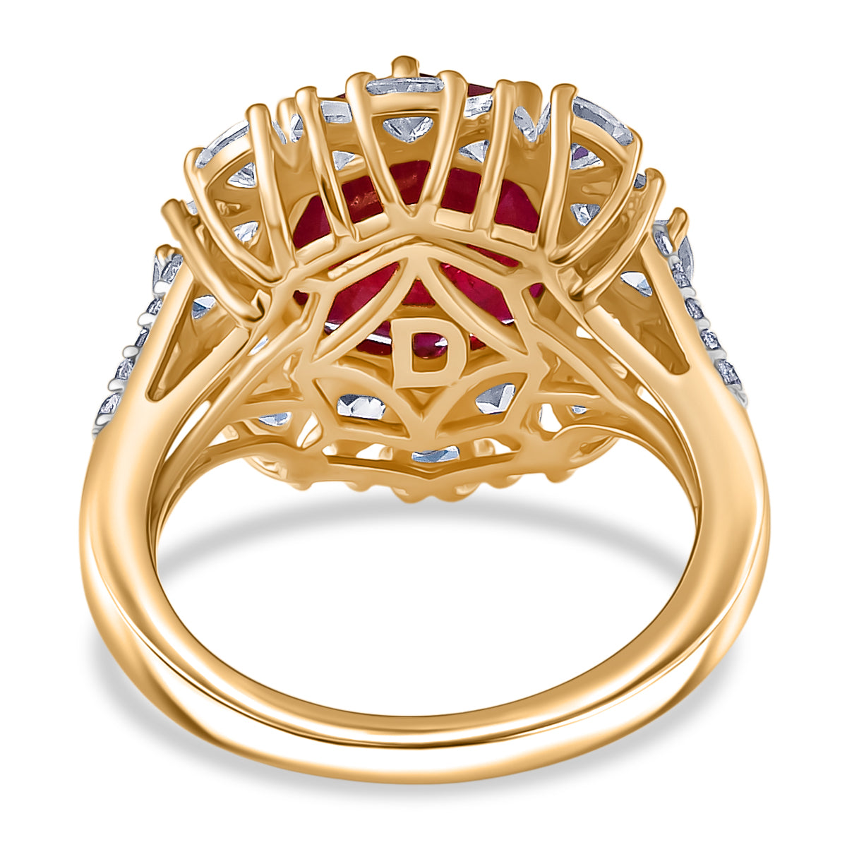 Octillion Cut African Ruby, White Zircon Ring in 18K Vermeil Yellow Gold Plated Sterling Silver 8.79 Ct. 8228071 4