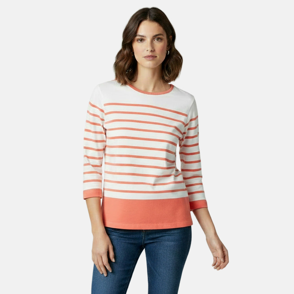 Charlotte West 100% Cotton Striped Jersey Tee (Size 12) - Coral_8228409
