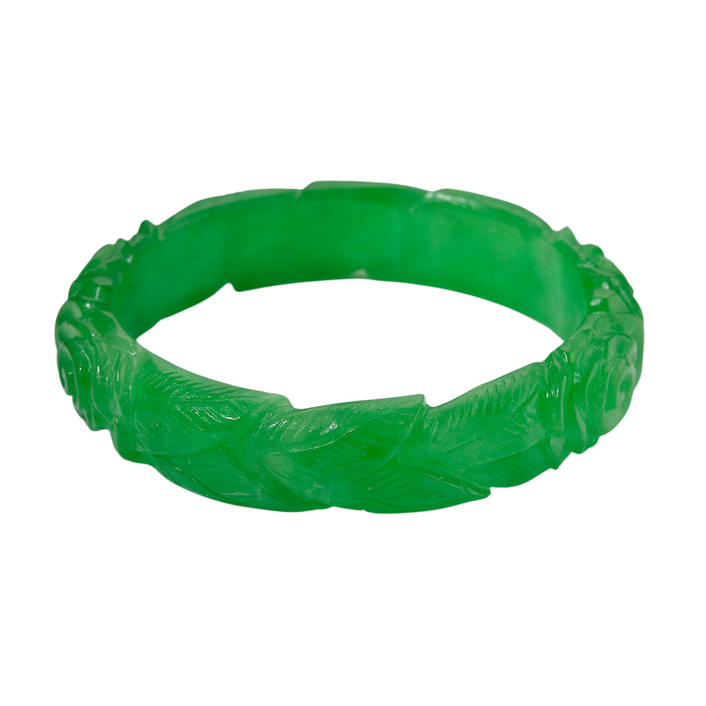 Limited Edition Rose Carved Green Jadeite Jade Bangle (Size 7.5) 300.00 Ct._8228463_3