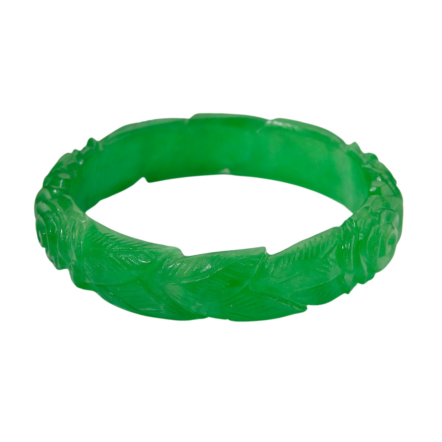 Limited Edition Rose Carved Green Jadeite Jade Bangle (Size 7.5) 300.00 Ct. 8228463 9