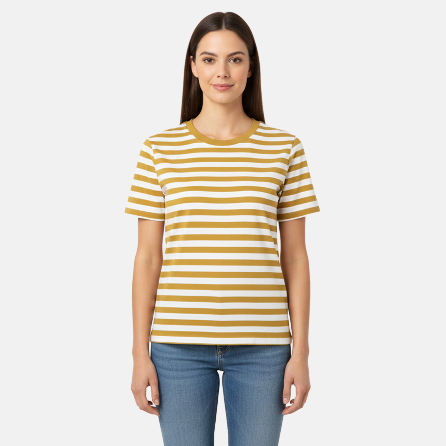 Charlotte West 100% Cotton Striped Jersey Ribbed Neck T-Shirt (Size 16) - Mustard V32531242 0