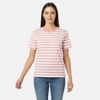 Charlotte West 100% Cotton Striped Jersey Ribbed Neck T-Shirt (Size 12) - Pink_8228822