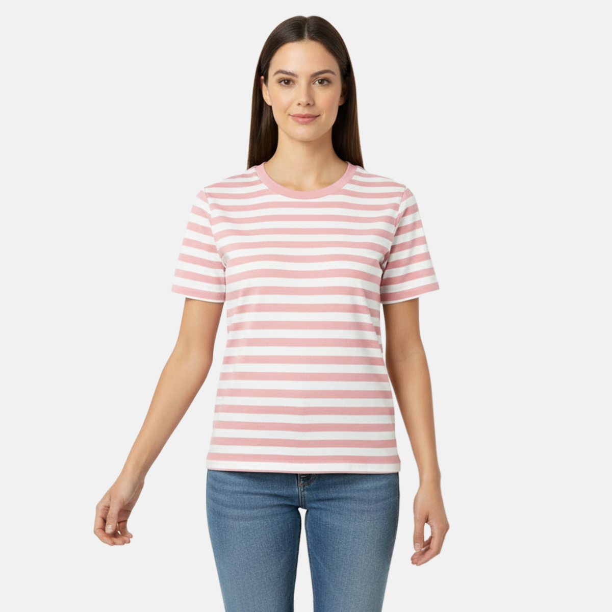 Charlotte West 100% Cotton Striped Jersey Ribbed Neck T-Shirt (Size 12) - Pink 8228822 0