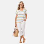 Charlotte West 100% Cotton Single Jersey Printed Tee With Contrast 4 Button (Size 10) - Blue_8228975
