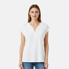 Charlotte West 100% Cotton Textured Knit V-Neck Embroidered Top (Size 16) - White_8229045
