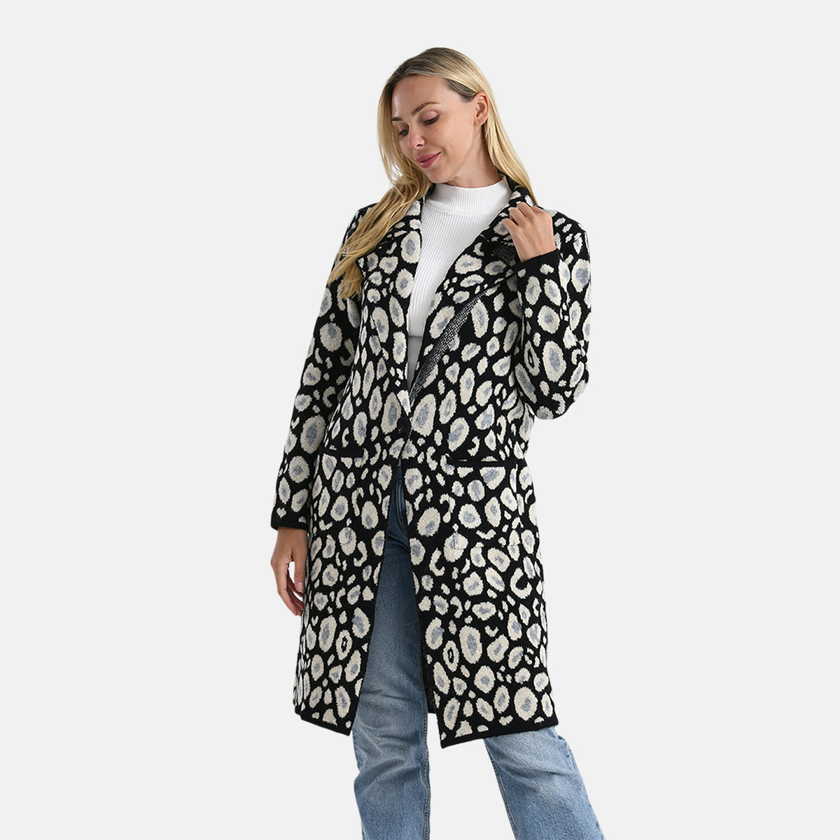 La Marey Leopard Print Longline Knitted Cardigan(Size 10 -22) - Black V32516149 0