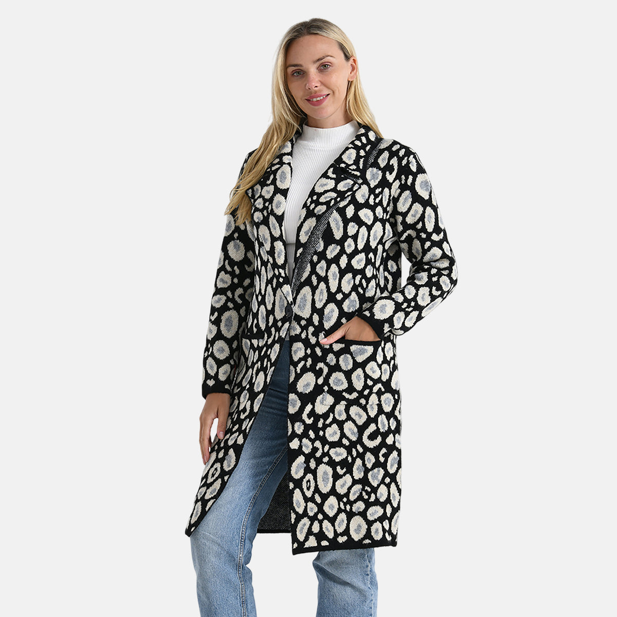 La Marey Leopard Print Longline Knitted Cardigan(Size 10 -22) - Black V32516149 2