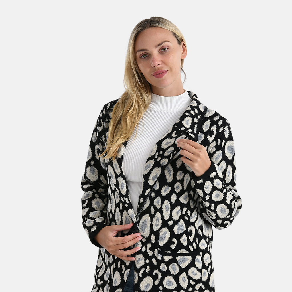 La Marey Leopard Print Longline Knitted Cardigan(Size 10 -22) - Black_8229271_3