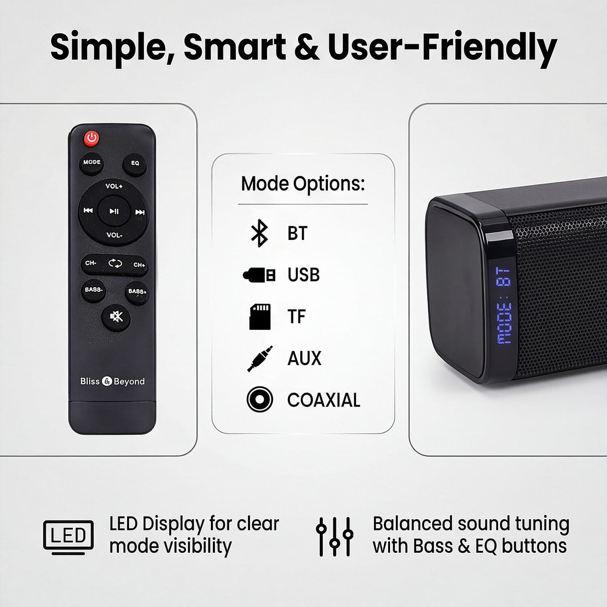 Bliss &amp; Beyond Home Theatre Sound Bar with Wired Sonic Subwoofer - Black 8229272 6