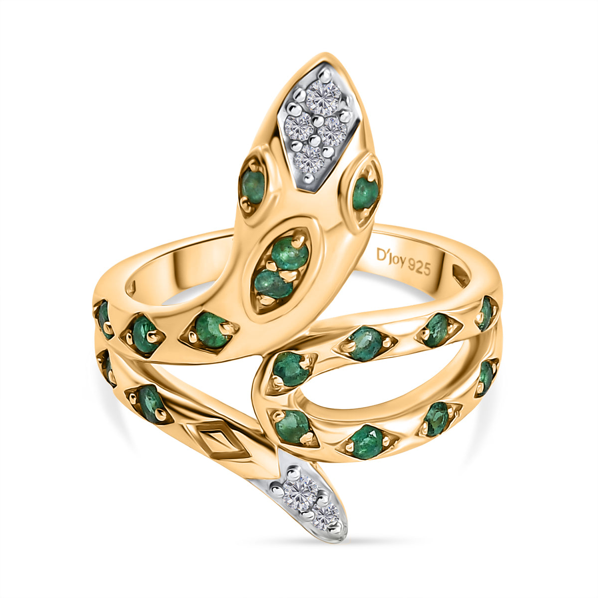 D'Joy - Zambian Emerald Snake Ring in Yellow Gold Plating Sterling Silver 8229413 0