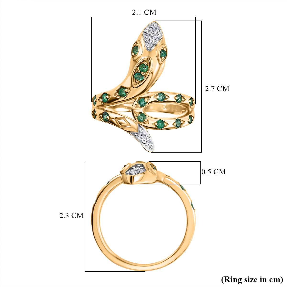 D'Joy - Zambian Emerald Snake Ring in Yellow Gold Plating Sterling Silver 8229413 5