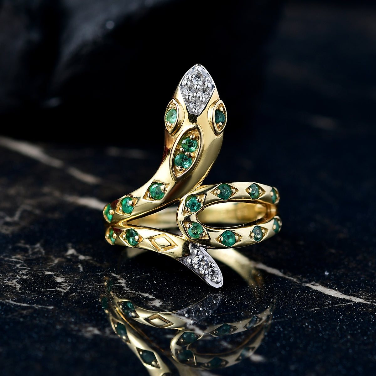 D'Joy - Zambian Emerald Snake Ring in Yellow Gold Plating Sterling Silver V32646250 2