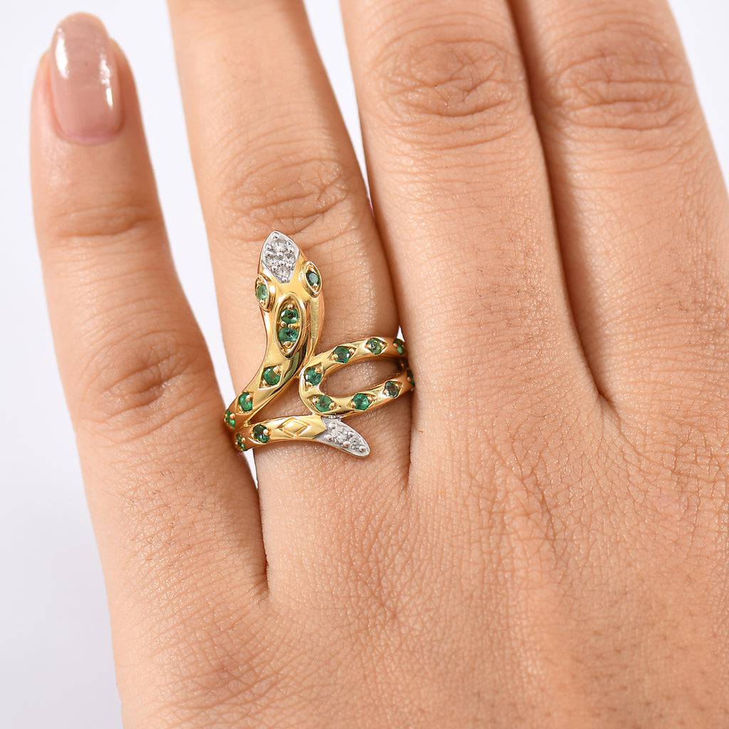 D'Joy - Zambian Emerald Snake Ring in Yellow Gold Plating Sterling Silver_8229416_2