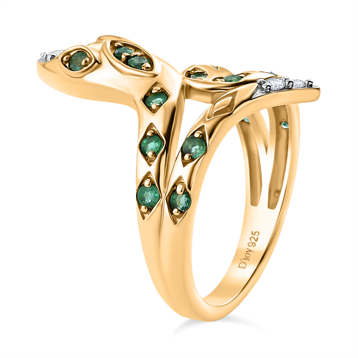 D'Joy - Zambian Emerald Snake Ring in Yellow Gold Plating Sterling Silver V32646250 4