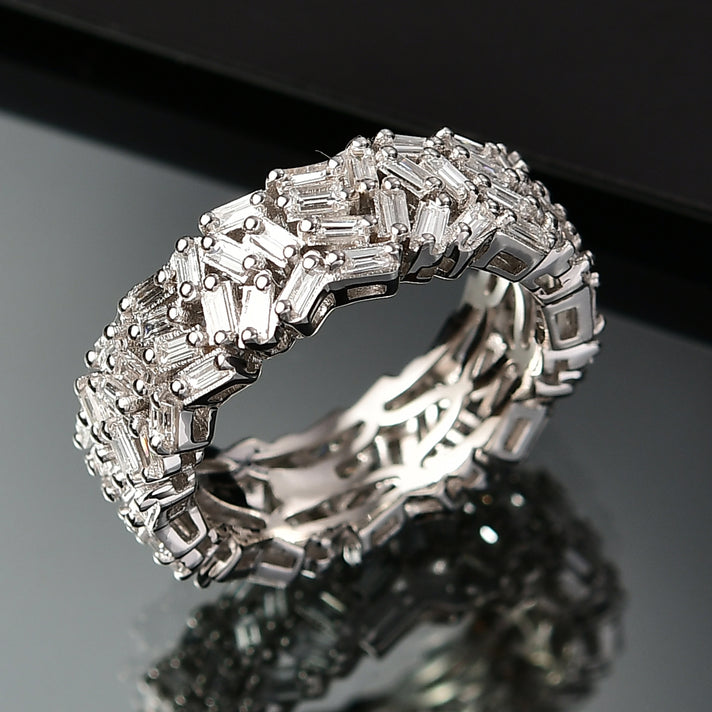 LUXURIANT 2 Ct. Lab Grown Diamond Firecracker Ring in Rhodium Overlay Sterling Silver (SI-GH) 8229697 2