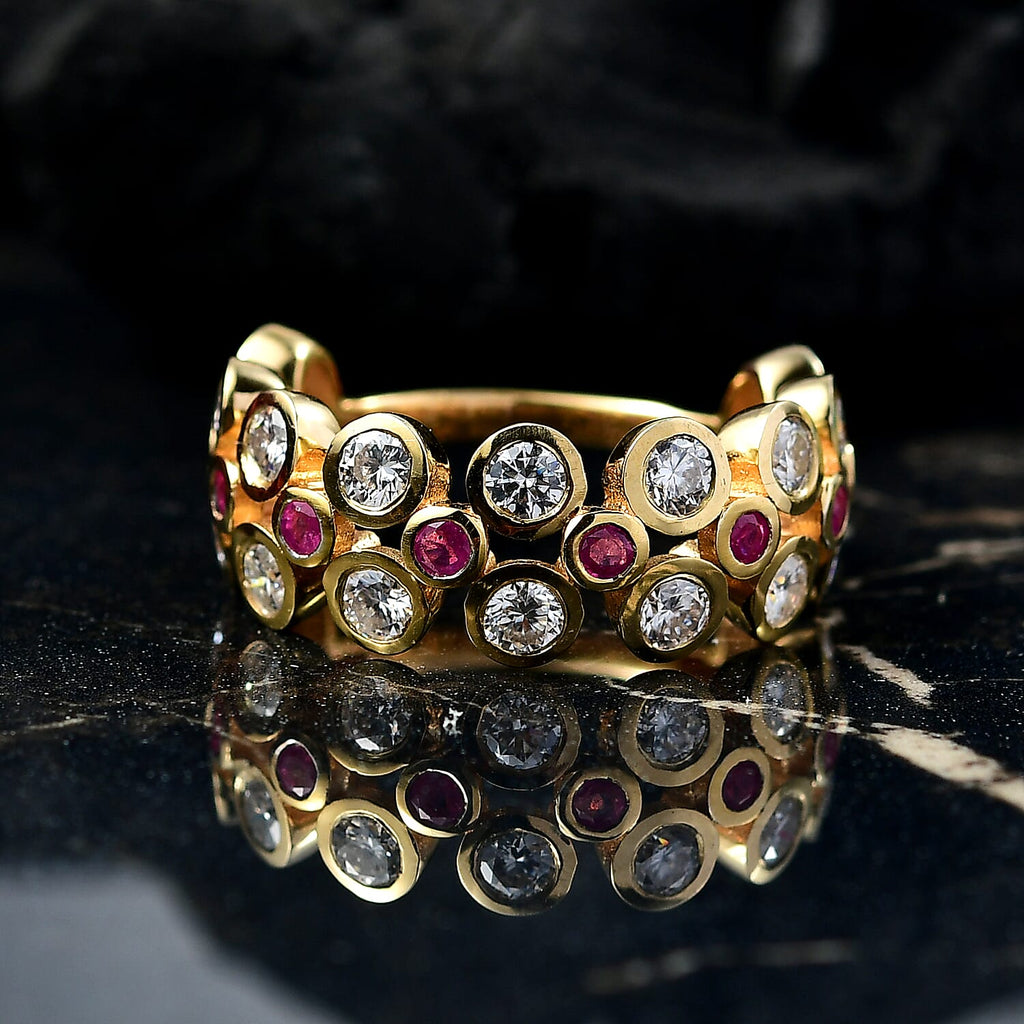 D'Joy Moissanite & African Ruby Band Ring in 18K Vermeil Yellow Gold Plated Sterling Silver 2.51 Ct._8230283_1