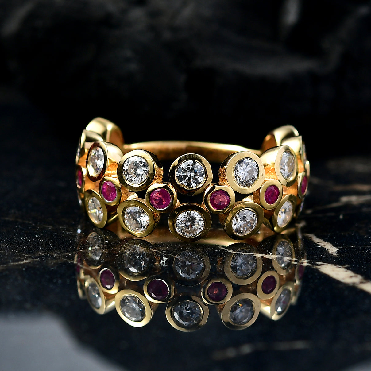 2.5 Ct. Moissanite Band Ring in 18K Vermeil Yellow Gold Sterling Silver V32533636 2