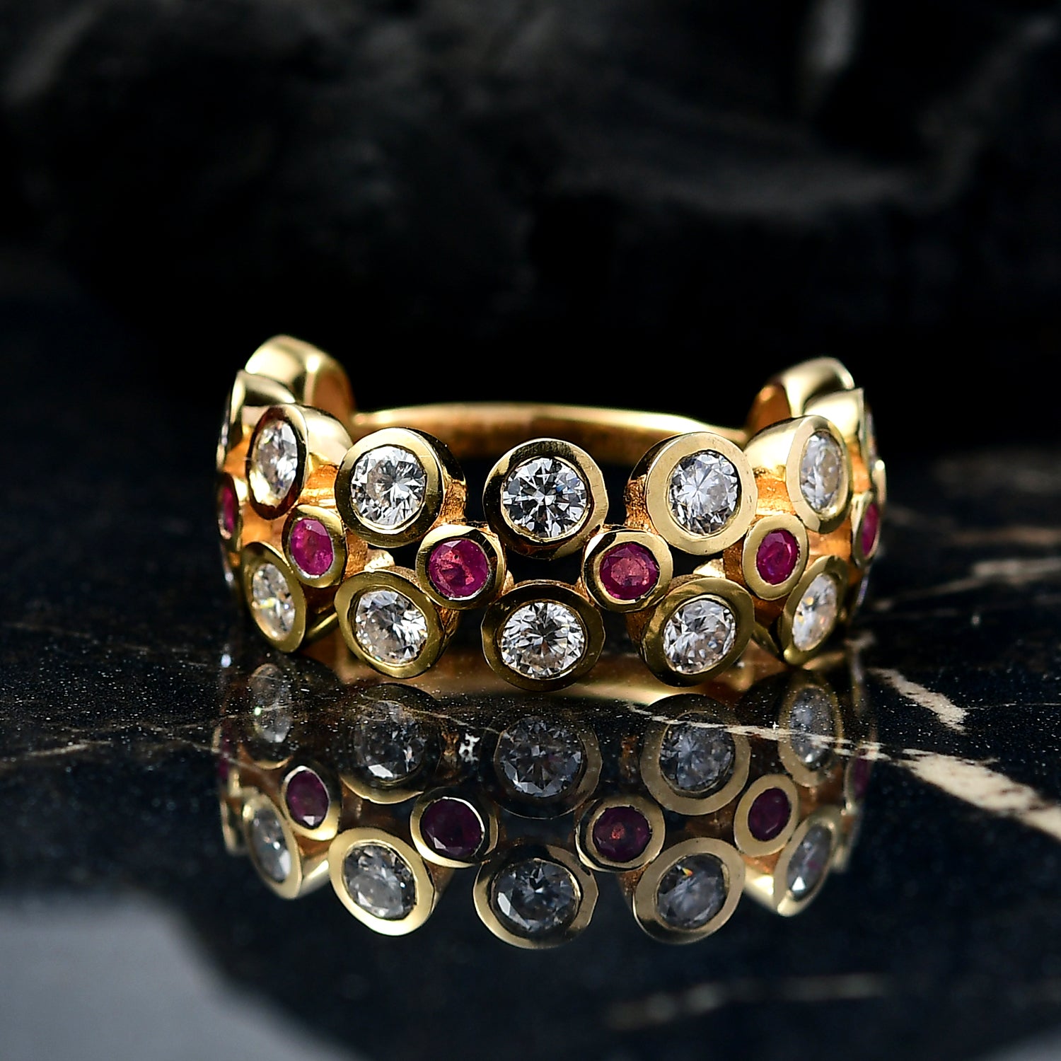 2.5 Ct. Moissanite Band Ring in 18K Vermeil Yellow Gold Sterling Silver V32533636 2