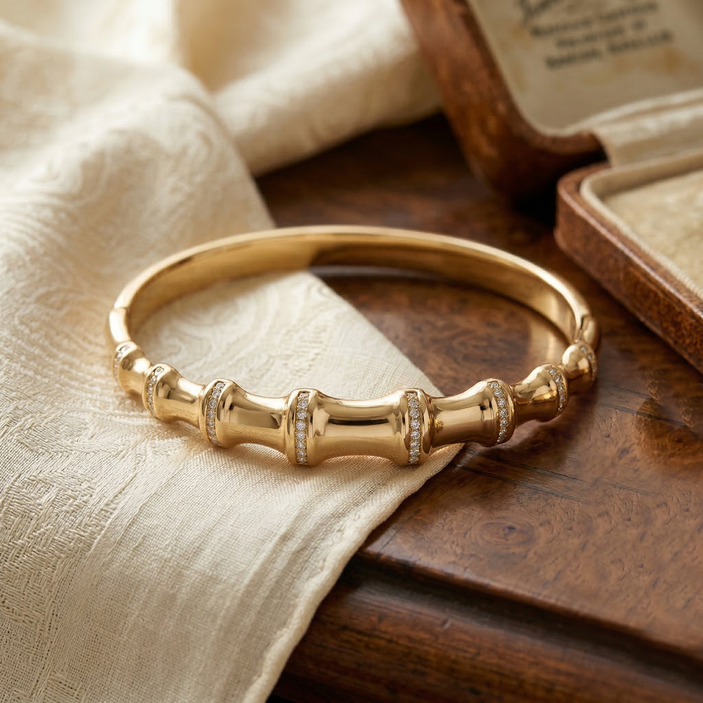 Austrian White Crystal Bamboo Full Bangle (Size - 7) in Yellow Gold Tone_8231250_1